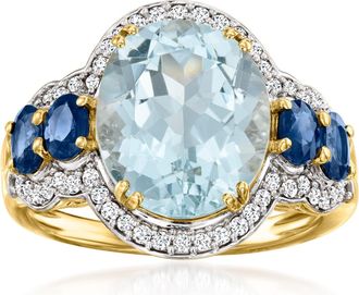Ross-Simons Aquamarine and Sapphire Ring With. Diamonds in 14kt Yellow Gold