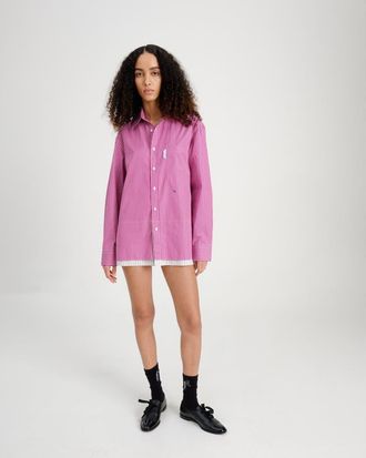 HommeGirls Mini Shirtdress in Raspberry Stripe at Nordstrom, Size Medium