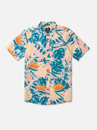 Volcom Mens Leaf Pit Floral Short Sleeves Shirt In Salmon