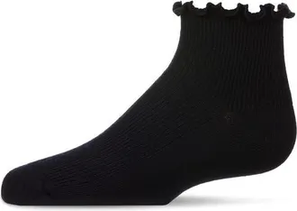 MeMoi Ruffled Top Thin Ribbed Anklet Socks in Navy at Nordstrom, Size 6-12M
