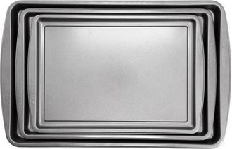 Gibson Home Love To Bake Nonstick Steel Jelly Roll 3 Piece Baking Sheet Set in Grey at Nordstrom