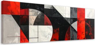 Feeby Cuadro En Lienzo, Abstracci&oacute;n Geom&eacute;trica Rojo Gris, 120x40