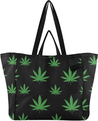 Generic Leaves Plant Black pattern Reusable Canvas Tote Bag, Heavy Duty Grocery Shopping Bag with Large Capacity Double Handles Hard Bottom Work Groceries Tra