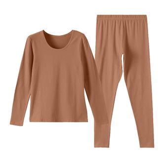 Generic Underwear Women Pjs for Women Sets 2pc Soft Seamless Thermal Slim Ultra-Thin Underwear Warm Elasticity Solid Plush Long Sleeve & Leggings Underlayer L