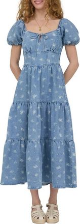 August Sky Floral Midi Dress in Denim Blue at Nordstrom Rack, Size Medium