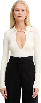 Elisabetta Franchi Jersey de cuello en V acanalado - Knitwear - Mujer - Beige - M