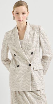 Brunello Cucinelli Dazzling chevron embroidery blazer in Beige at Nordstrom, Size 38 It