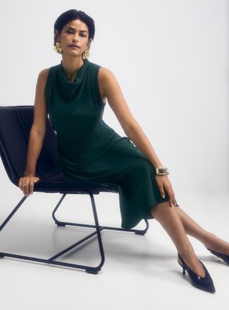 Contemporaine Womens Draped flowy crepe dress