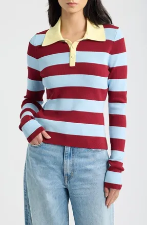Solid & Striped The Debra Striped Knit Polo Top in Sangria/nordic Fog at Nordstrom, Size X-Small