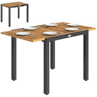 OUTSUNNY Mesa De Jard&iacute;n Extensible 120/80x70 Cm Rectangular Con Estructura De Acero Y Tablero De Madera Para 4-6 Personas, Para Patio, Natural