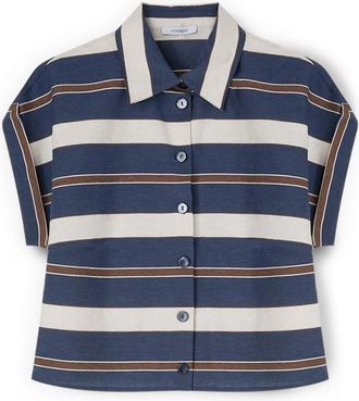 Motivi Gestreept Boxy Shirt van Katoenmix - Dames - Overhemden - Blauw - XS - Katoen - Overhemden