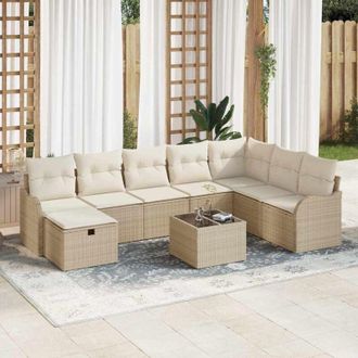 vidaXL Vidaxl - Conjunto De Sof&aacute; De Jard&iacute;n Con Coj&iacute;n 9 Pcs Beige Y Crema