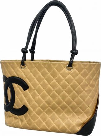 Chanel Beige Black Leather Tote Bag (Pre-Owned)