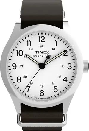 Timex Weekender New England Leather Strap Watch, 39mm in White at Nordstrom