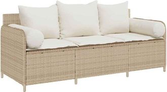 vidaXL Sofá de jardín de 3 plazas con cojines ratán sintético beige Vidaxl