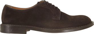 Doucal's Lace-Up Brown Suede Derby Shoe with Rubber Sole
