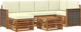 vidaXL Conjunto De Sof&aacute;s De Exterior 6 Uds. Natural Y Crema Vidaxl