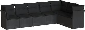vidaXL Set De Comedor De Jard&iacute;n 7 Pzas Y Cojines Rat&aacute;n Sint&eacute;tico Negro Vidaxl