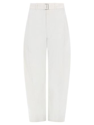 Christophe Lemaire Neutral Twisted Straight Leg Cotton Formal Pants