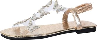 Generic 2026 Women Slippers Ladies Summer Rhinestone Pearls Flat Bottom Transparent One Strap Large Size Sandals (Gold, 6.5)