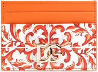 Dolce & Gabbana Majolica Print Leren Kaarthouder - Dames - Portefeuilles - Oranje - ONE Size - Leer - Accessoires