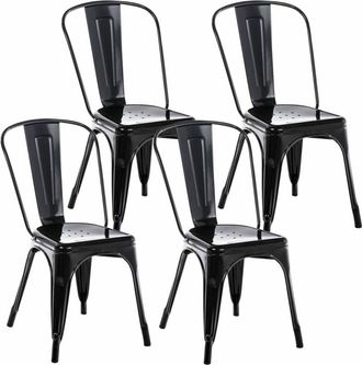 Clp Set de 4 sillas con patas de metal y asiento en Metal Negro
