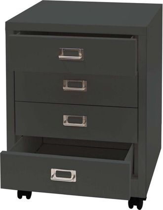 Hhg Nunca Usado] Roll Container Hhg 423, Cajonera Armario Archivador De Acero, Metal 55x40x41cm 4 Cajones, Gris Oscuro