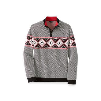 Paul Fredrick Cotton 4-button Mock Neck Sweater in Black/red at Nordstrom, Size Xx-Large