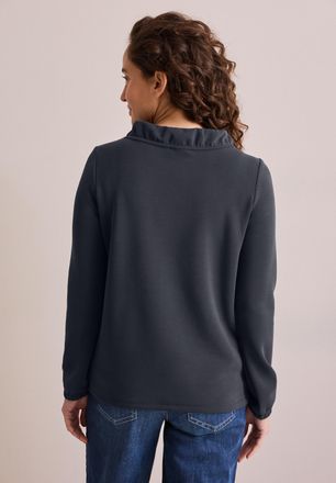Cecil Langarmshirt CECIL, Damen, Gr. XS (36), blau (universal blau), Strick, Obermaterial: 46% Modal, 46% Polyester, 8% Elasthan, unifarben, regular fit tai