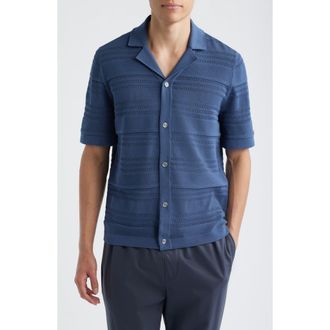 Reiss Darsham Textured Stripe Camp Collar Cardigan in Airforce Blue at Nordstrom, Size Xx-Large