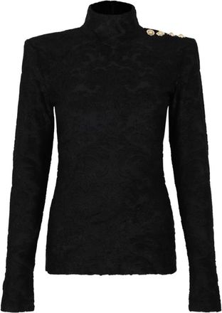 Balmain Turtlenecks, female, Black, Size: S Baroque Pattern Long-Sleeved Top