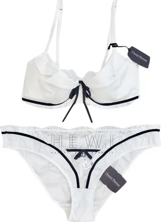 Chantal Thomass Ivory Leavers Lace Cameo Pad Bra & Brief Set Size M