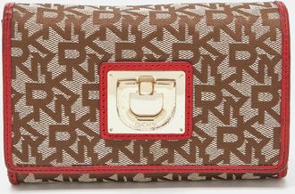 DKNY Dkny Beige/red Signature Canvas And Leather French Wallet