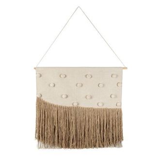 Foreside Home And Garden Hand Woven with Poms and Fringe Wall Art Cotton & Wood Dowel in White at Nordstrom, Size Medium