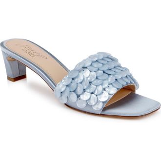 Badgley Mischka Pacific Block Heel Sandal in Mist Blue Satin at Nordstrom, Size 9.5