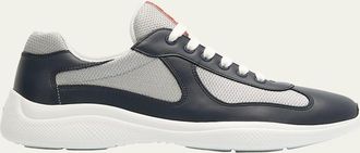 Prada Mens Americas Cup Leather Trainer Sneakers