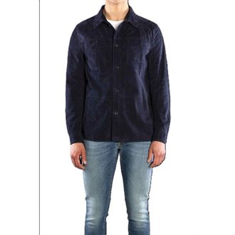 Moorer MenS Blue Suede Button-Up Jacket, Size 48