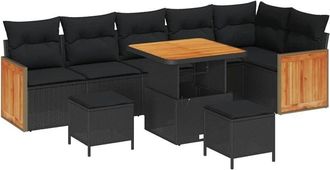 vidaXL Conjunto De Sof&aacute; De Jard&iacute;n 9 Pcs Negro Rat&aacute;n Sint&eacute;tico Vidaxl