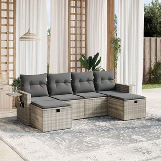 vidaXL Vidaxl - Set De Sof&aacute;s De Jard&iacute;n 6 Pzas Y Cojines Rat&aacute;n Sint&eacute;tico Gris