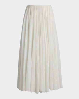 Ralph Lauren Collection Trivelas Sequined Pleated Cotton Voile Maxi Skirt