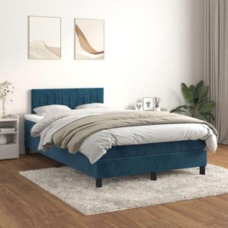 vidaXL Cama Box Spring Con Colch&oacute;n Terciopelo Azul Oscuro 120x200 Cm Vidaxl
