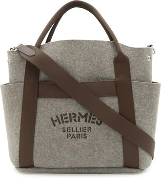 Herm&egrave;s Dark Brown Gray Felt Shoulder Bag Tote Bag (Pre-Owned)