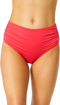 Anne Cole Womens Live In Color Solid Convertible High Waist Shirred Swim Bottom in Coral at Nordstrom, Size X-Small