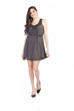 Papillon Solid A Line Tank Dress With Soutash Yoke In Grey