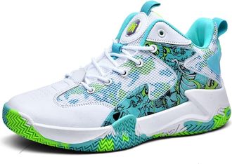 Generic Mens Basketball Shoes Breathable Mesh Fashionable Anti Slip Sports Outdoor Running Training Boots Walking Shoes(Green,4.5 UK)