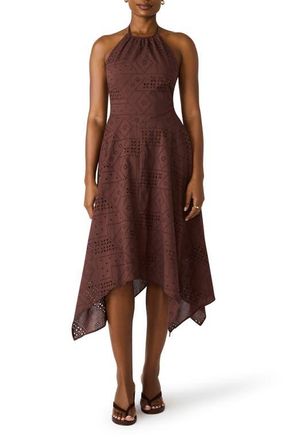 Steve Madden Dalina Eyelet Embroidery Halter Dress in Walnut at Nordstrom, Size Xx-Large