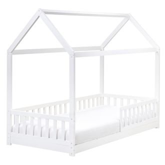 Beliani Cama Infantil En Forma De Casa Con Dosel De Madera De Pino Blanca 90 X 200 Cm Cossaye