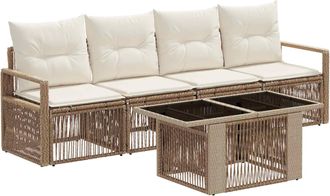 vidaXL Conjunto De Sof&aacute;s De Jard&iacute;n 5 Uds. Beige Y Blanco Crema Vidaxl