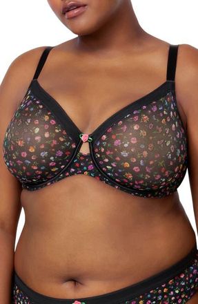 Curvy Couture Sheer Mesh Underwire Unlined Bra in Meadow Dream at Nordstrom, Size 40Ddd
