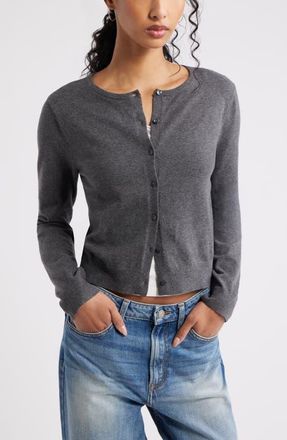 BP. Crewneck Cotton Blend Cardigan in Grey Med Charcoal Heather at Nordstrom, Size Xx-Small